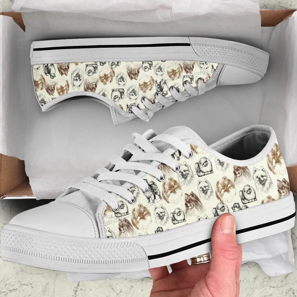 Pomeranian Low Top Shoes - Low Top Sneaker, Dog Printed Shoes, Canvas Shoes For Men, Women