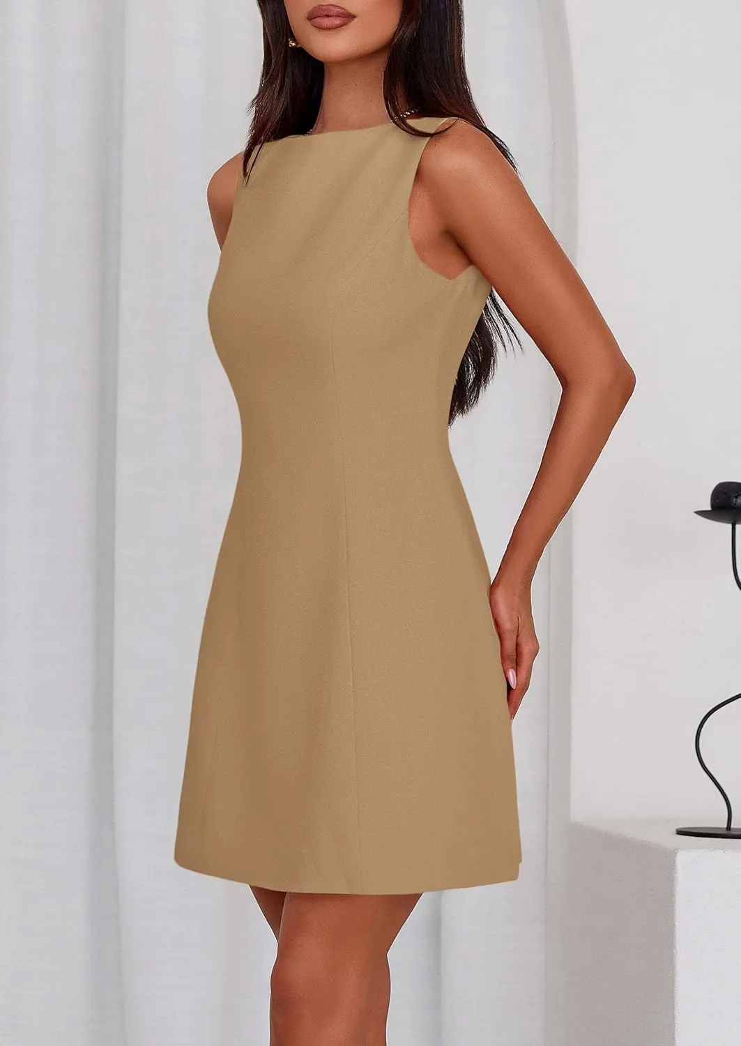 PRETTYGARDEN Womens Formal Short Dresses 2025 Summer Sleeveless Boat Neck A Line Elegant Mini Cocktail Party Dress