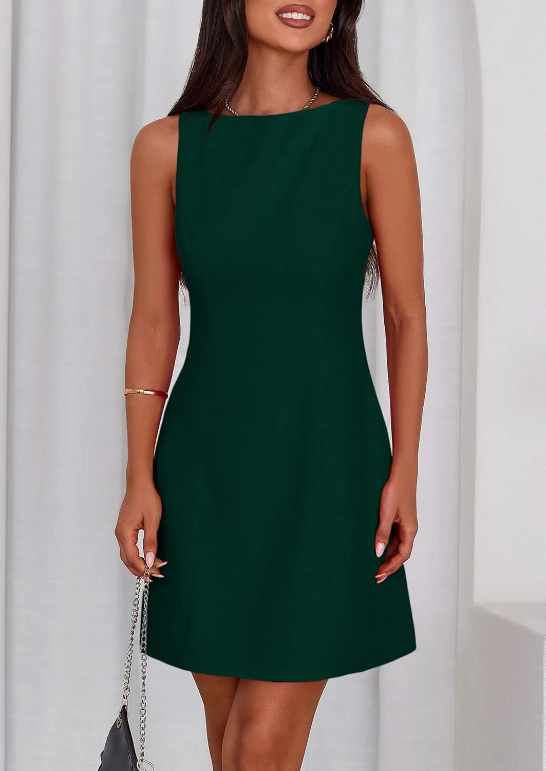 PRETTYGARDEN Womens Formal Short Dresses 2025 Summer Sleeveless Boat Neck A Line Elegant Mini Cocktail Party Dress