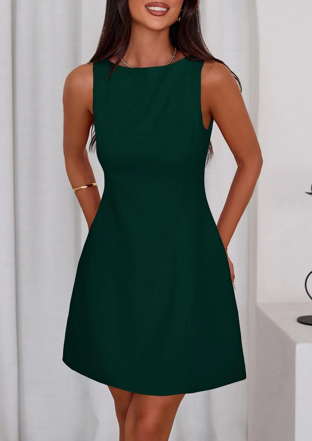 PRETTYGARDEN Womens Formal Short Dresses 2025 Summer Sleeveless Boat Neck A Line Elegant Mini Cocktail Party Dress
