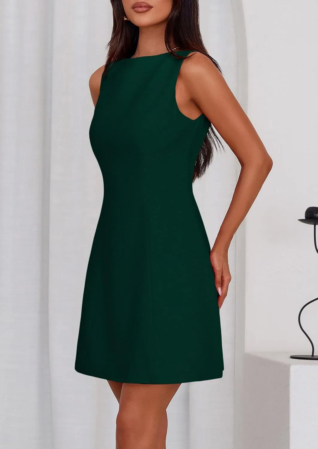 PRETTYGARDEN Womens Formal Short Dresses 2025 Summer Sleeveless Boat Neck A Line Elegant Mini Cocktail Party Dress