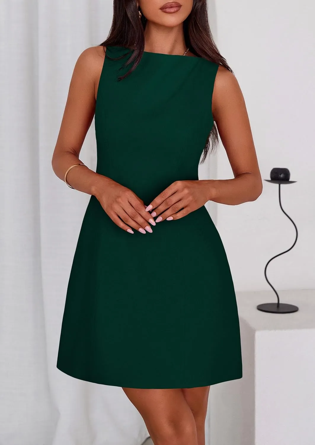 PRETTYGARDEN Womens Formal Short Dresses 2025 Summer Sleeveless Boat Neck A Line Elegant Mini Cocktail Party Dress