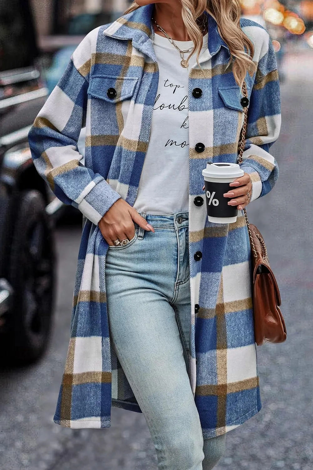 PRETTYGARDEN Women's Plaid Shacket 2025 Long Sleeve Button Up Flannel Shirt Winter Tartan Jacket Woolen Coats