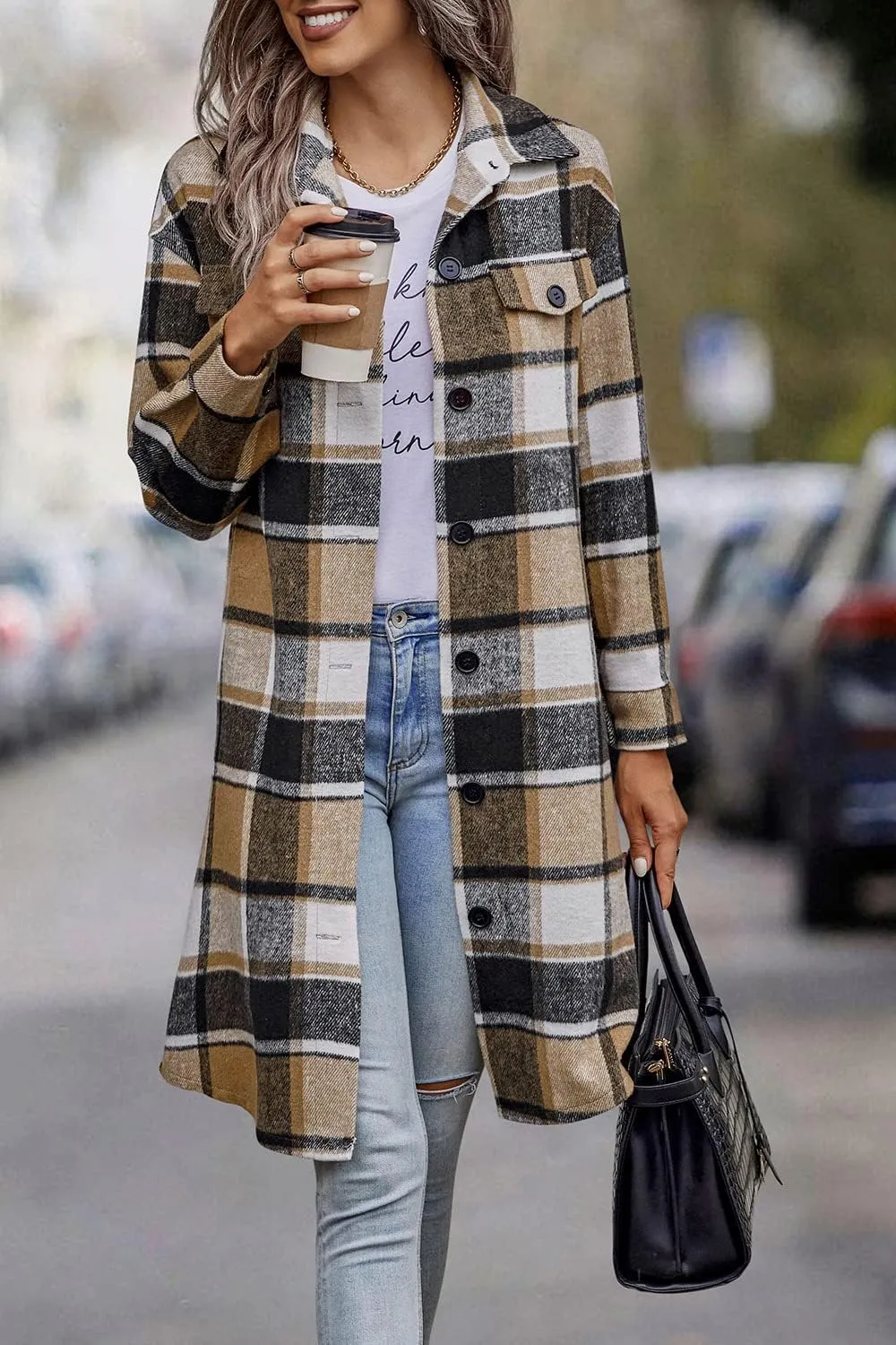 PRETTYGARDEN Women's Plaid Shacket 2025 Long Sleeve Button Up Flannel Shirt Winter Tartan Jacket Woolen Coats