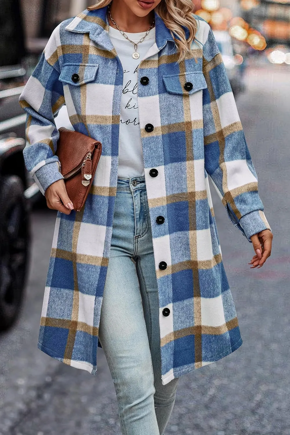 PRETTYGARDEN Women's Plaid Shacket 2025 Long Sleeve Button Up Flannel Shirt Winter Tartan Jacket Woolen Coats