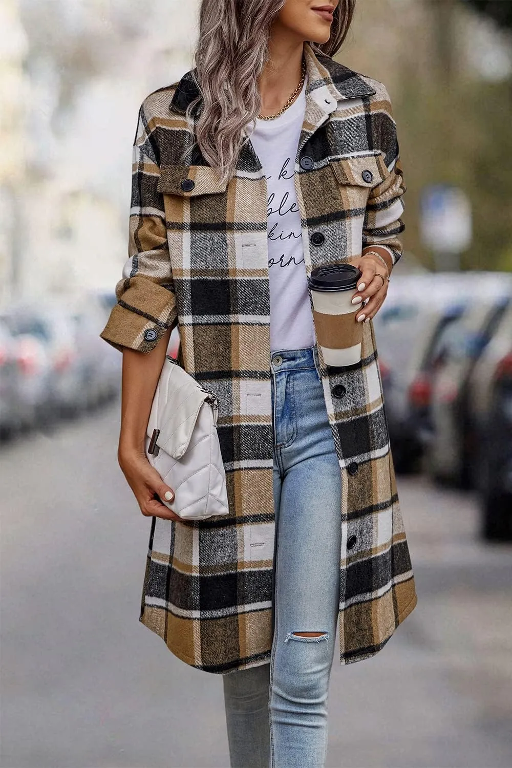 PRETTYGARDEN Women's Plaid Shacket 2025 Long Sleeve Button Up Flannel Shirt Winter Tartan Jacket Woolen Coats