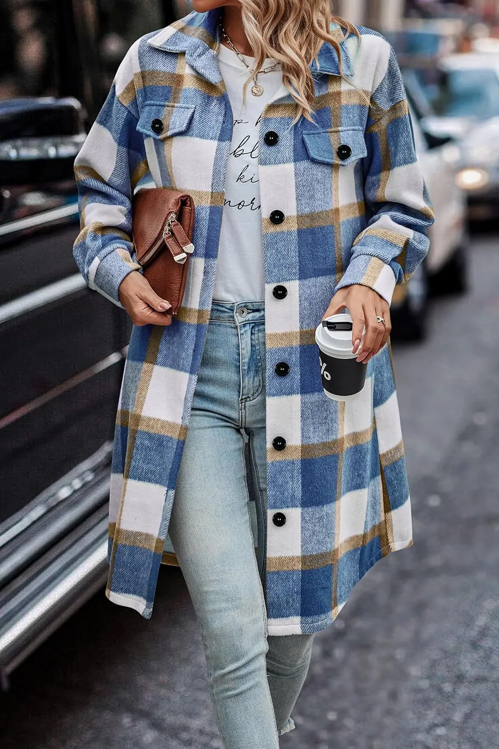 PRETTYGARDEN Women's Plaid Shacket 2025 Long Sleeve Button Up Flannel Shirt Winter Tartan Jacket Woolen Coats