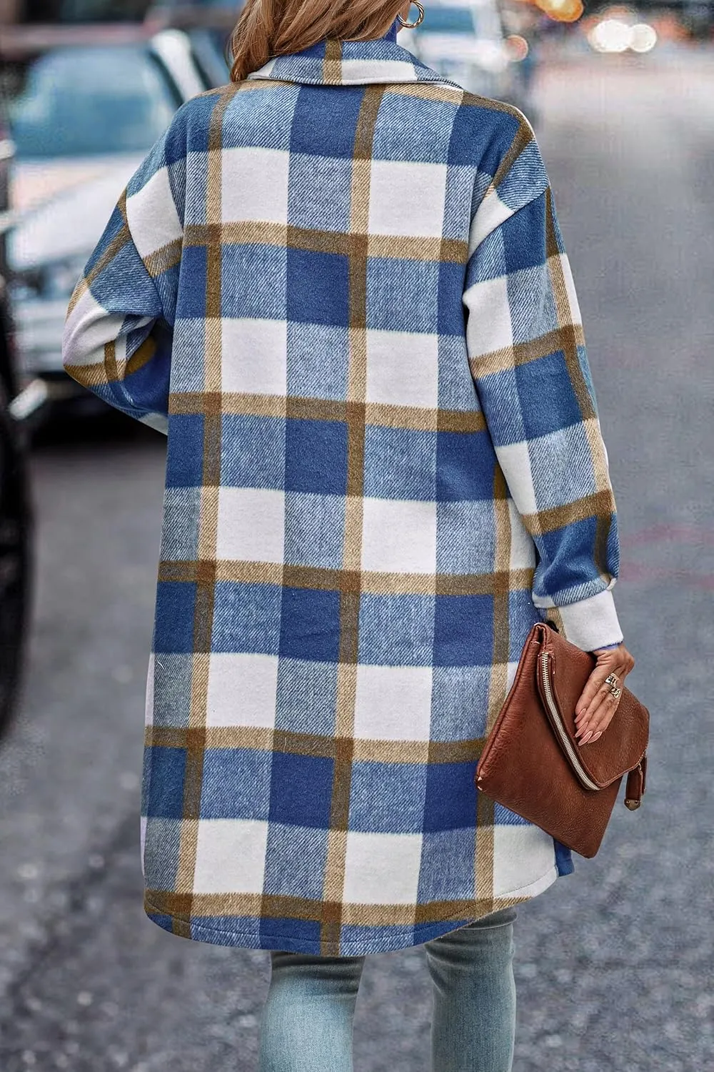 PRETTYGARDEN Women's Plaid Shacket 2025 Long Sleeve Button Up Flannel Shirt Winter Tartan Jacket Woolen Coats
