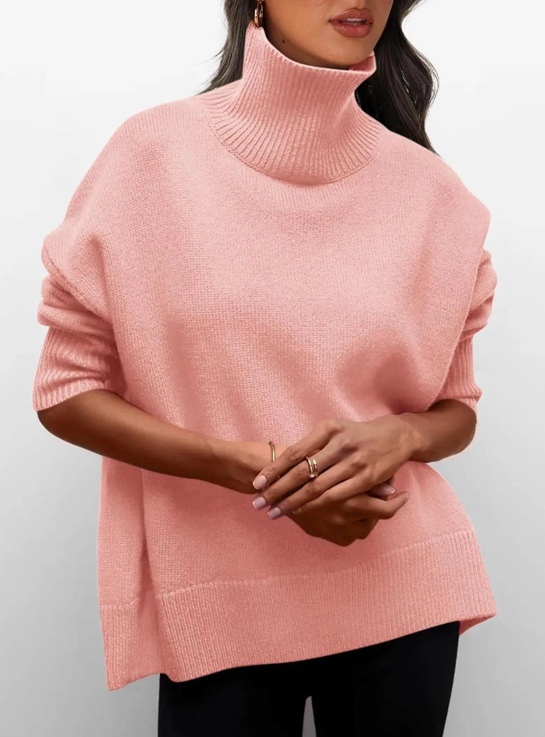 PRETTYGARDEN Women's Turtleneck Oversized Sweater Long Sleeve Chunky Knit Pullover Casual Winter Jumper Tops