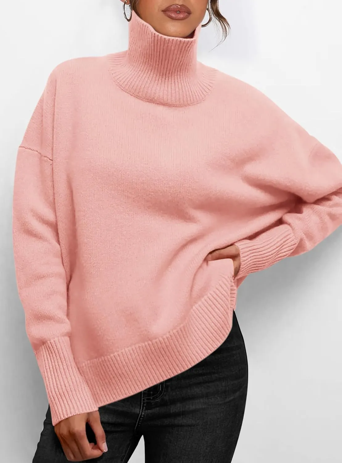 PRETTYGARDEN Women's Turtleneck Oversized Sweater Long Sleeve Chunky Knit Pullover Casual Winter Jumper Tops