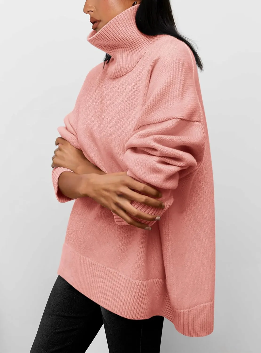 PRETTYGARDEN Women's Turtleneck Oversized Sweater Long Sleeve Chunky Knit Pullover Casual Winter Jumper Tops