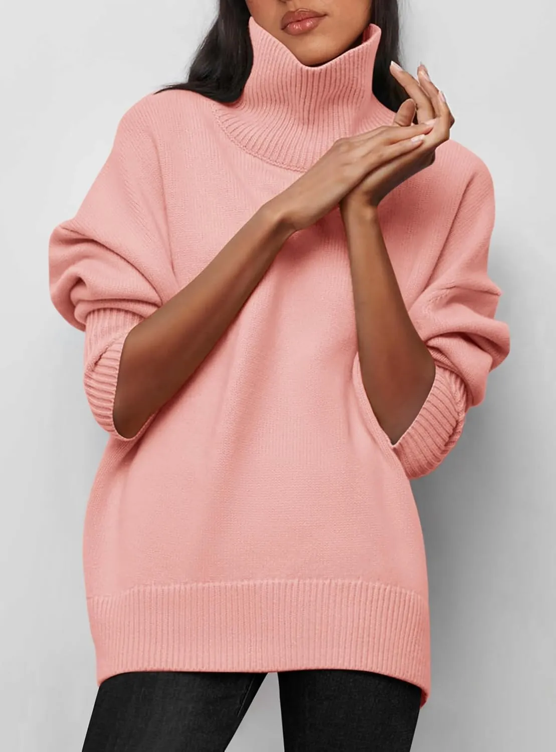PRETTYGARDEN Women's Turtleneck Oversized Sweater Long Sleeve Chunky Knit Pullover Casual Winter Jumper Tops