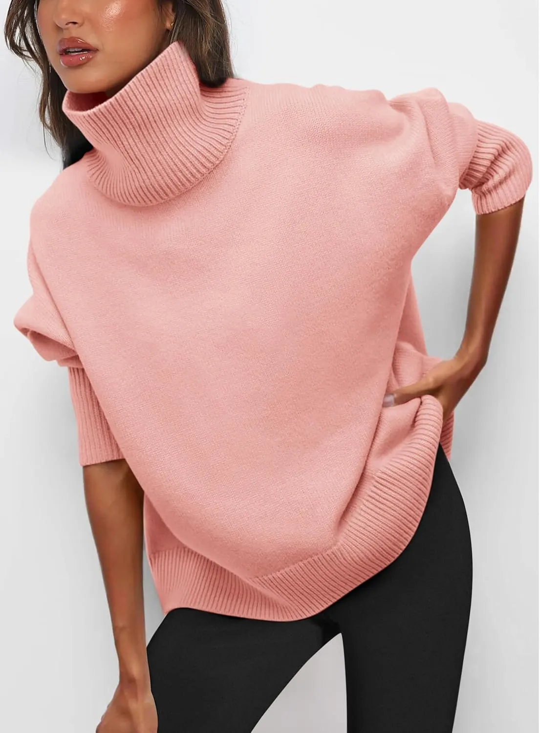 PRETTYGARDEN Women's Turtleneck Oversized Sweater Long Sleeve Chunky Knit Pullover Casual Winter Jumper Tops