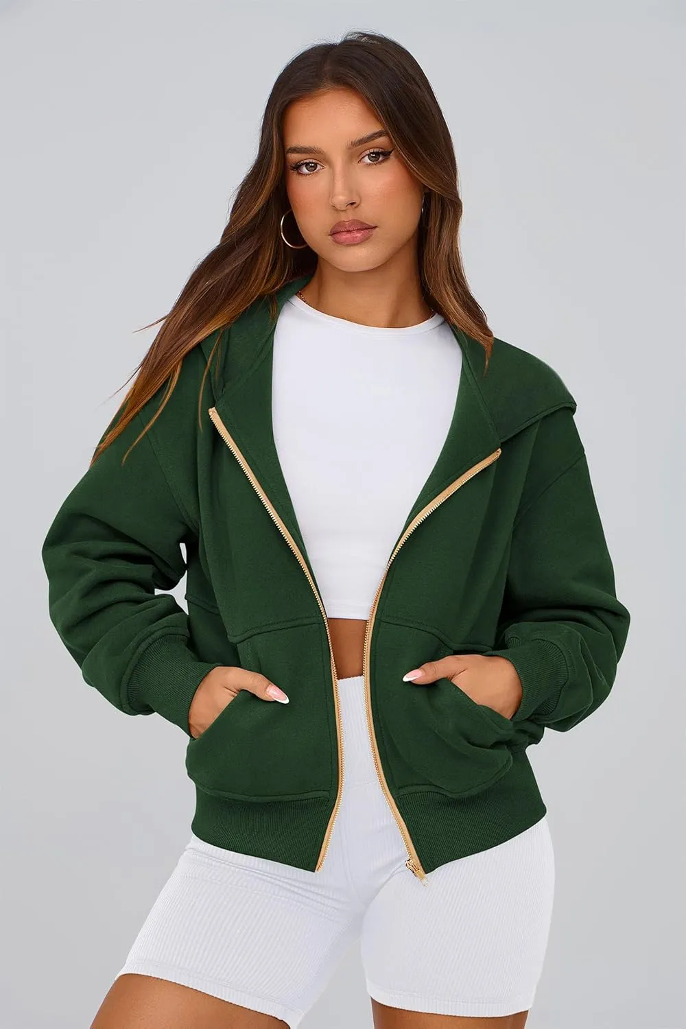 PRETTYGARDEN Women's Zip Up Hoodie Sweatshirt Y2K Fall Fashion Clothes Long Sleeve Loose Fit Pockets Casual Trendy Jacket