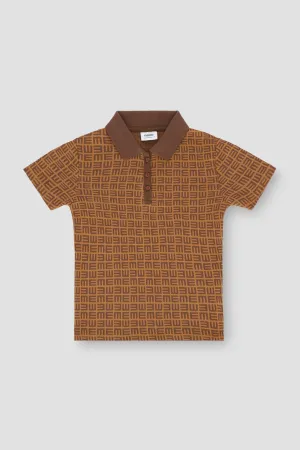 Printed Polo T-Shirt For Men - Coffee Brown