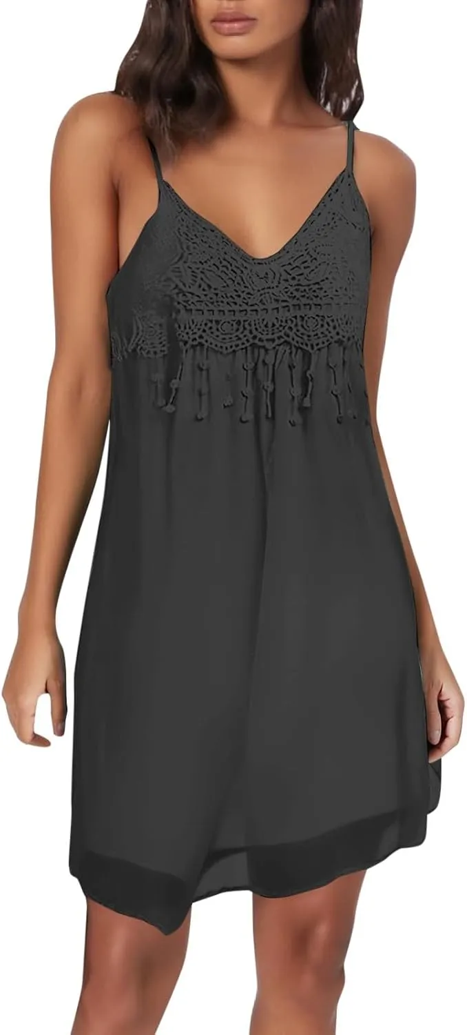 PTOLOCIF Casual Dresses for Women Mini Hawaiian Dress Sleeveless Tank Dresses A-Line V Neck Flowy Mini Dress Summer Sundress