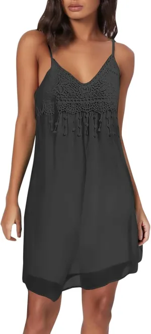 PTOLOCIF Casual Dresses for Women Mini Hawaiian Dress Sleeveless Tank Dresses A-Line V Neck Flowy Mini Dress Summer Sundress