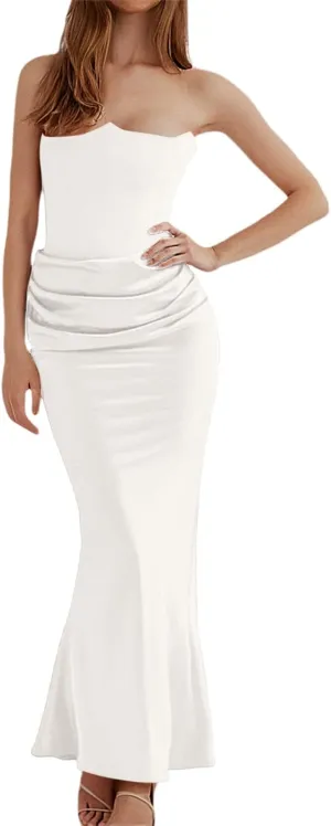 PTOLOCIF Party Dresses for Women Guest Cocktail Dress Fishbone Sexy Slim Fishtail Skirt Long Solid Color Dress Formal Dresses