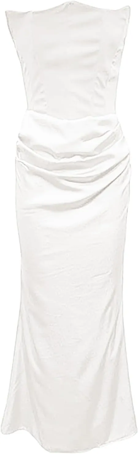 PTOLOCIF Party Dresses for Women Guest Cocktail Dress Fishbone Sexy Slim Fishtail Skirt Long Solid Color Dress Formal Dresses