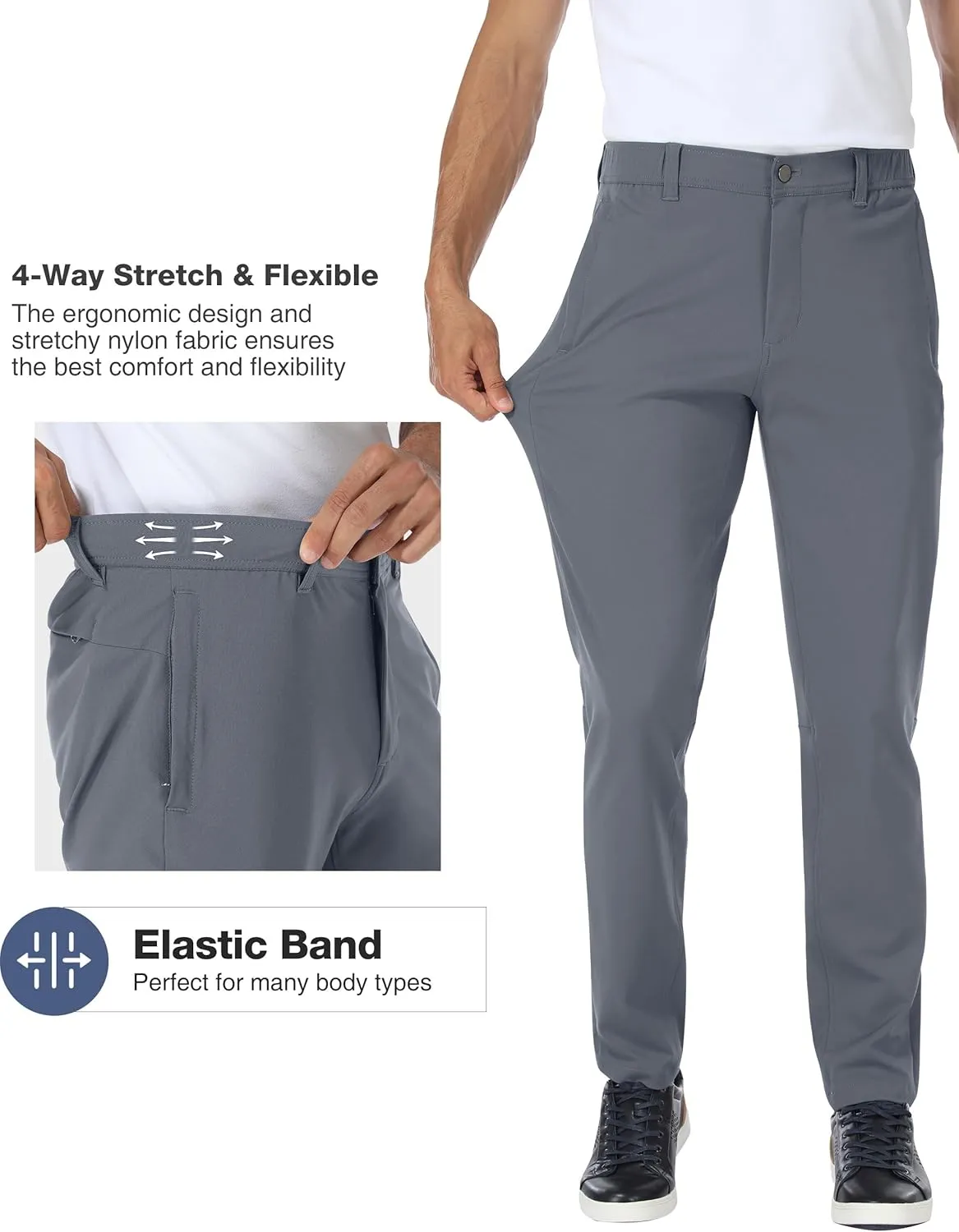 PULI Golf Pants Men Stretch Slim Fit Dress Casual Work Hiking Tapered Waterproof Pants with Pockets