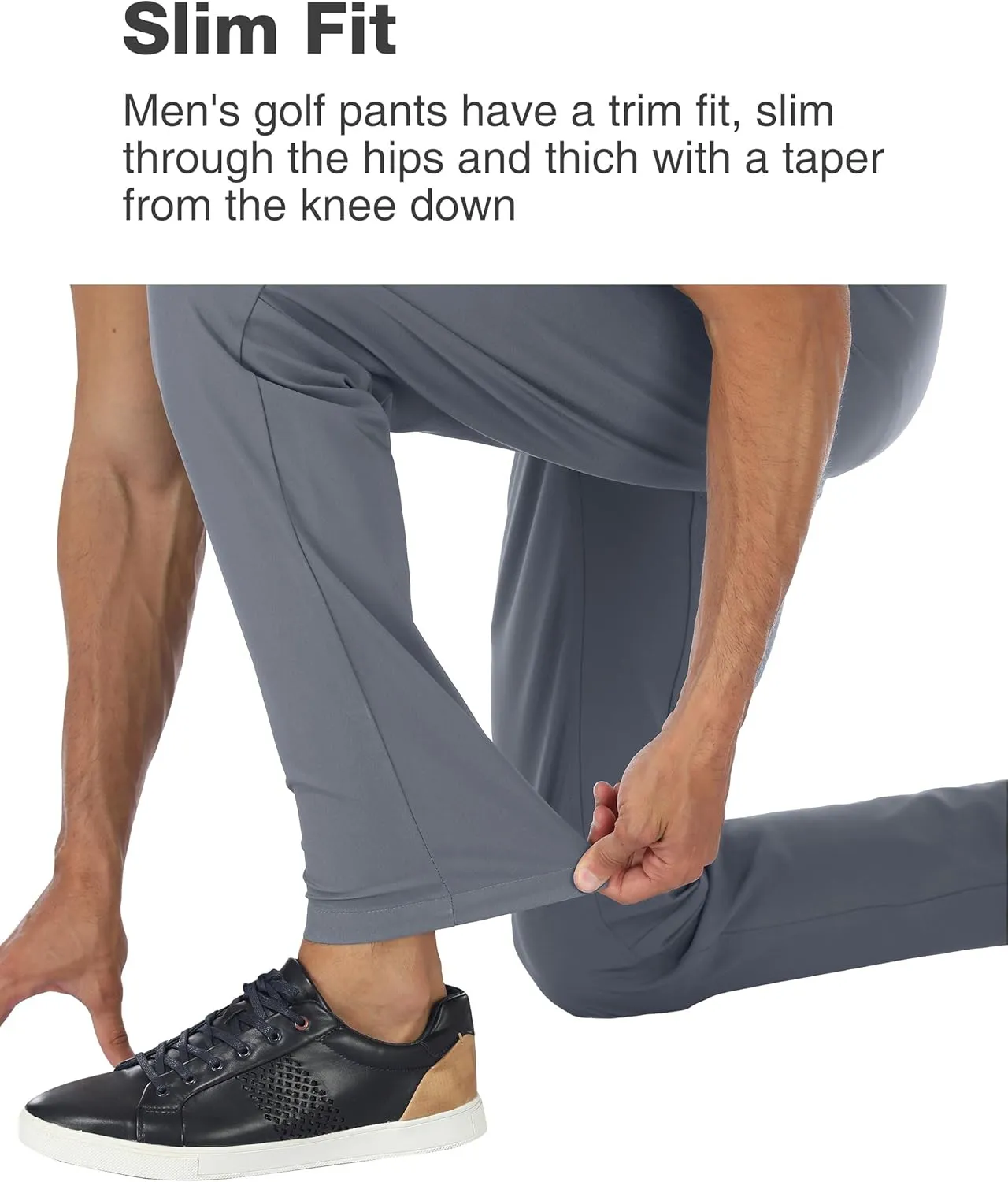 PULI Golf Pants Men Stretch Slim Fit Dress Casual Work Hiking Tapered Waterproof Pants with Pockets