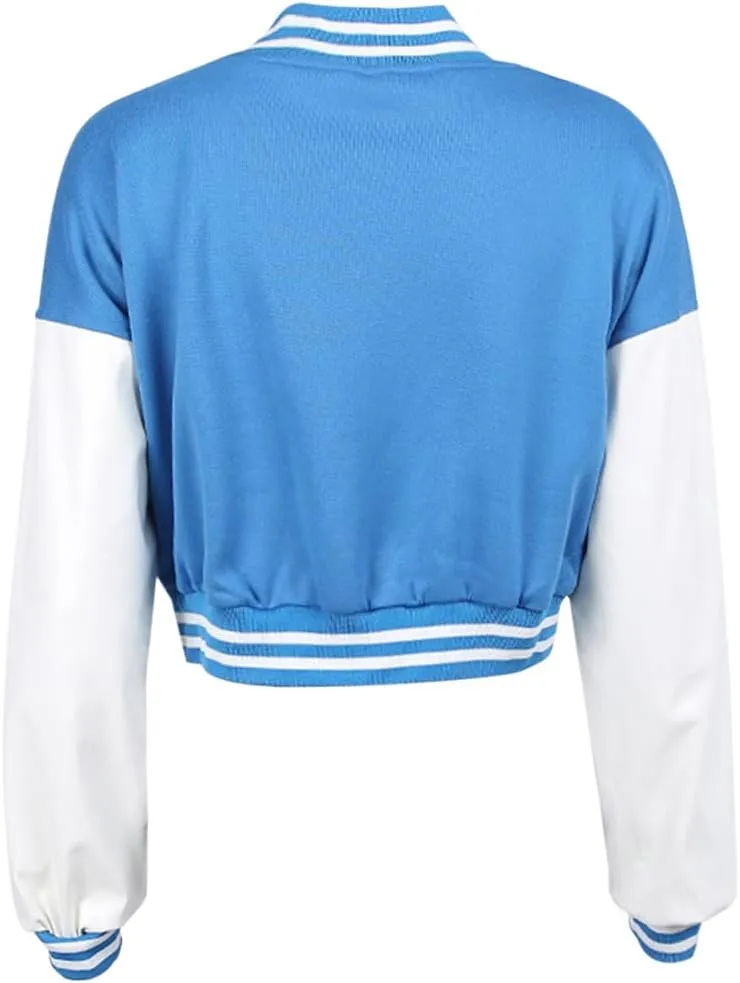 qfmqkpi Women Color block Crop Fleece Baseball Jacket Button Down Bomber Coats Sweatshirt