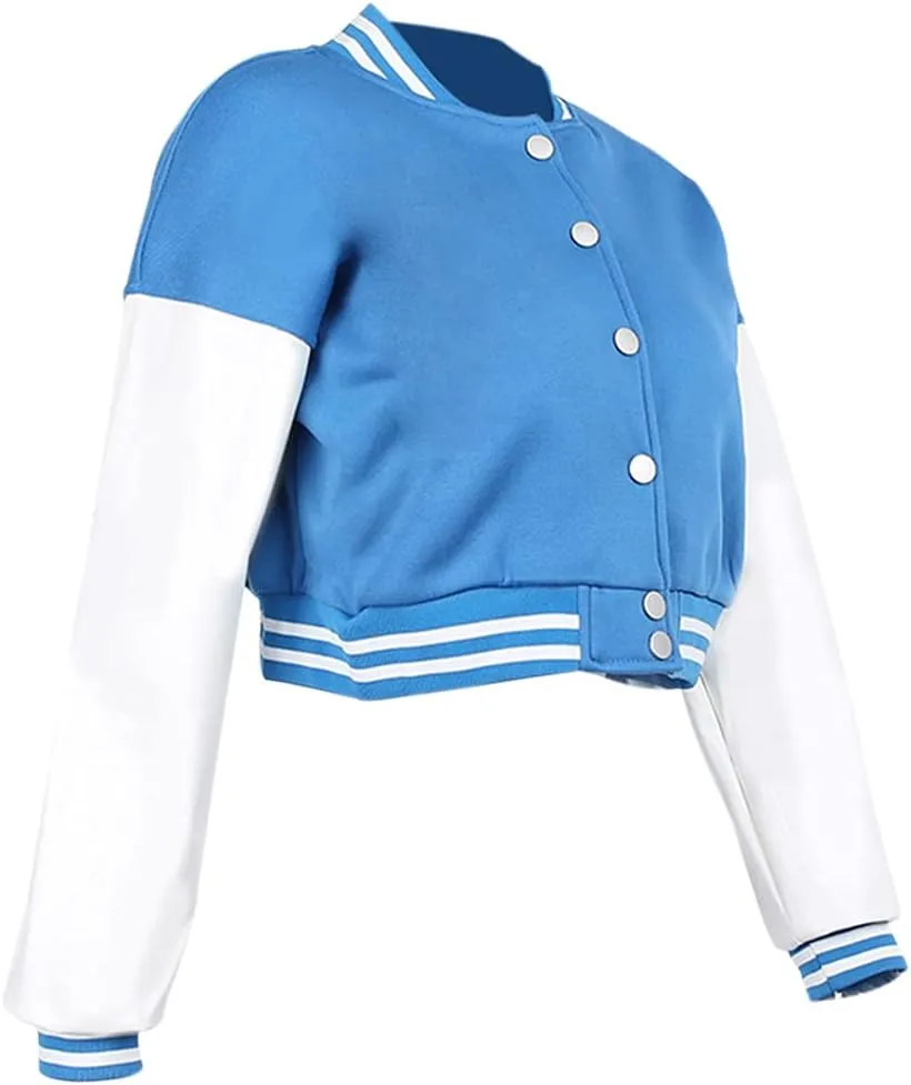 qfmqkpi Women Color block Crop Fleece Baseball Jacket Button Down Bomber Coats Sweatshirt