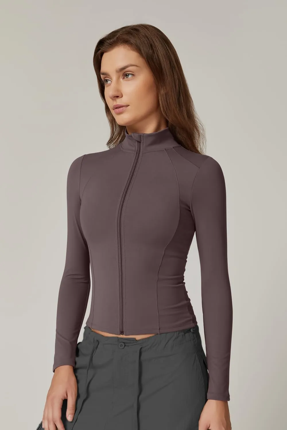 QINSEN Women's Full Zip Athletic Jacket Long Sleeve Double Lined Cropped Active Yoga Tops