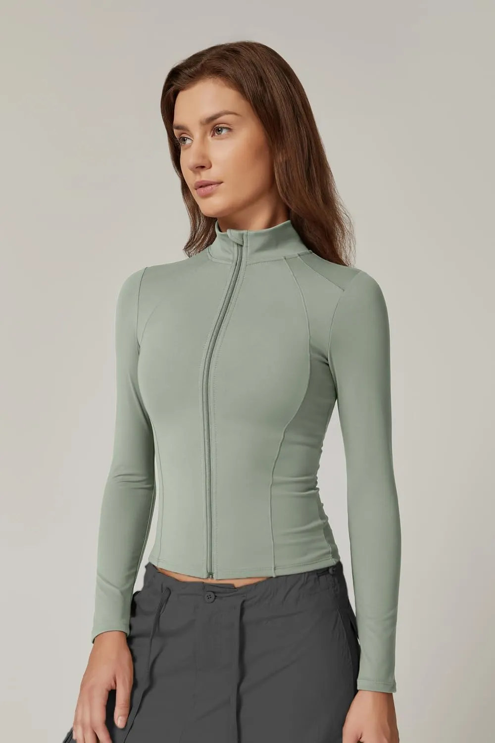 QINSEN Women's Full Zip Athletic Jacket Long Sleeve Double Lined Cropped Active Yoga Tops