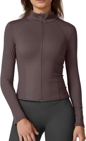 QINSEN Women's Full Zip Athletic Jacket Long Sleeve Double Lined Cropped Active Yoga Tops