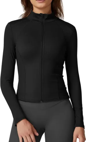 QINSEN Women's Full Zip Athletic Jacket Long Sleeve Double Lined Cropped Active Yoga Tops