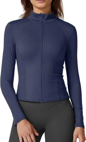 QINSEN Women's Full Zip Athletic Jacket Long Sleeve Double Lined Cropped Active Yoga Tops