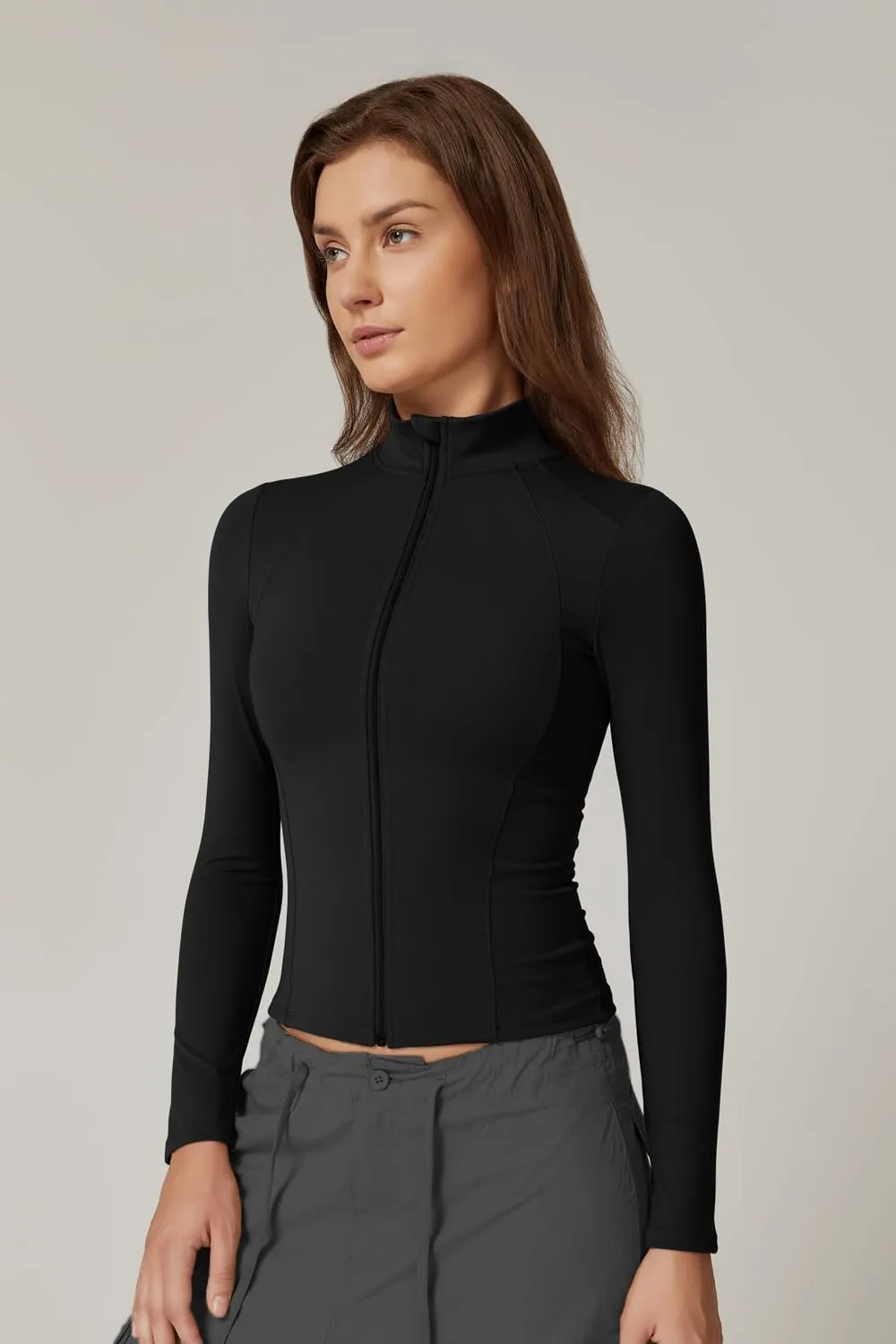 QINSEN Women's Full Zip Athletic Jacket Long Sleeve Double Lined Cropped Active Yoga Tops