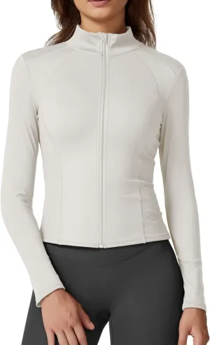 QINSEN Women's Full Zip Athletic Jacket Long Sleeve Double Lined Cropped Active Yoga Tops