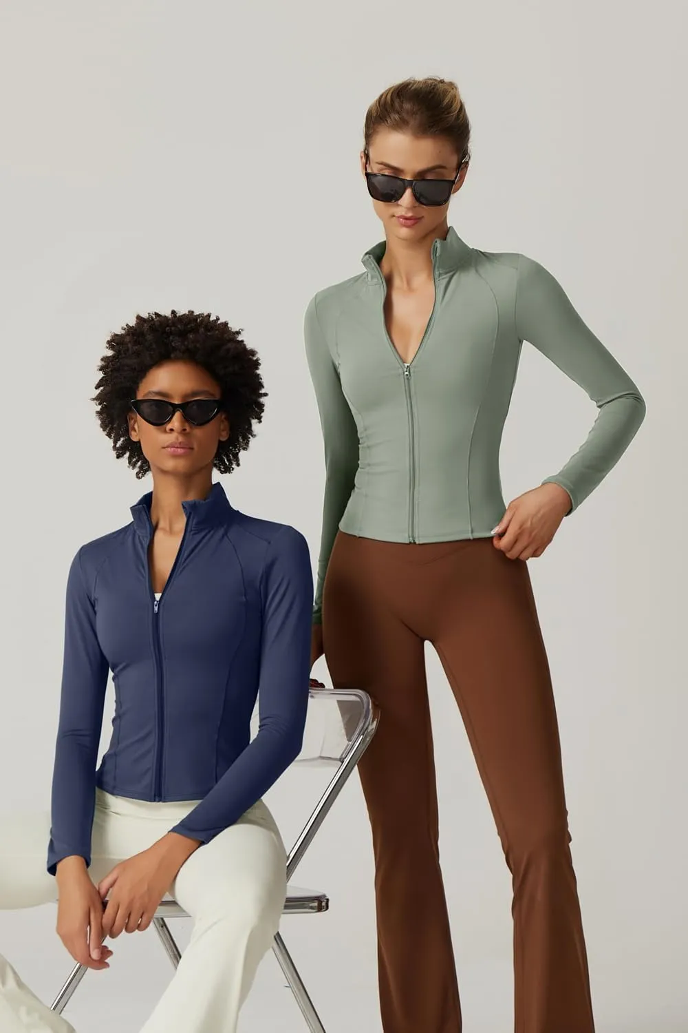 QINSEN Women's Full Zip Athletic Jacket Long Sleeve Double Lined Cropped Active Yoga Tops
