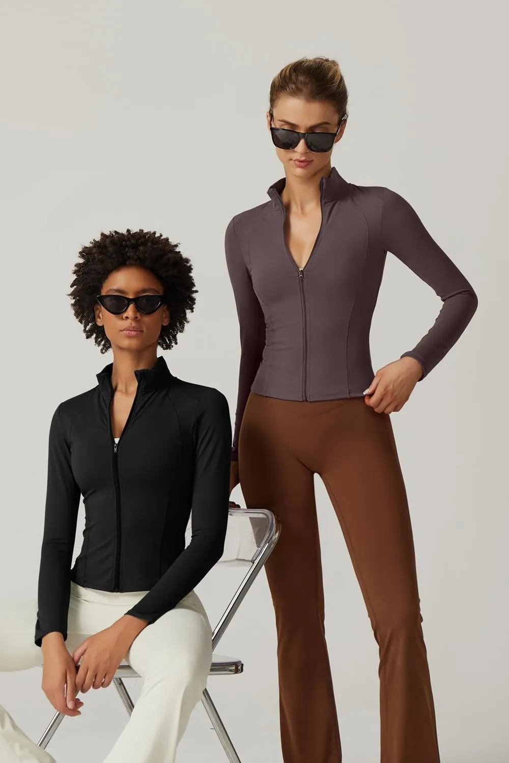 QINSEN Women's Full Zip Athletic Jacket Long Sleeve Double Lined Cropped Active Yoga Tops