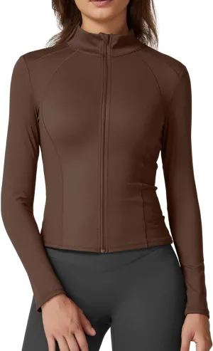 QINSEN Women's Full Zip Athletic Jacket Long Sleeve Double Lined Cropped Active Yoga Tops