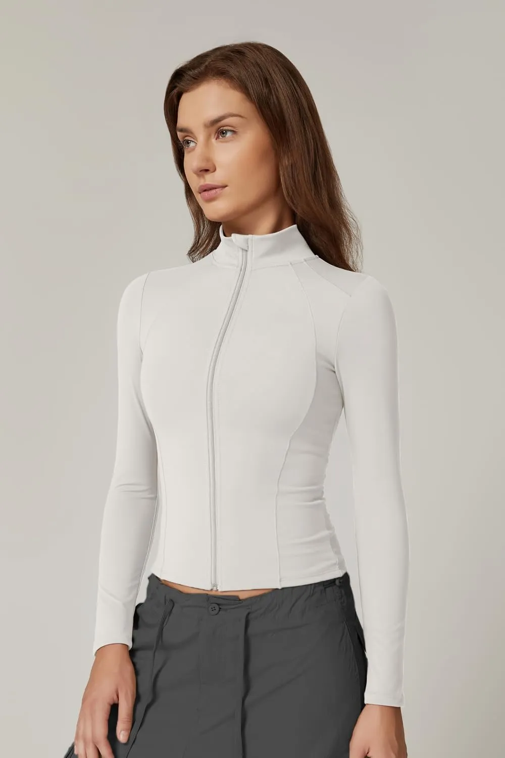 QINSEN Women's Full Zip Athletic Jacket Long Sleeve Double Lined Cropped Active Yoga Tops