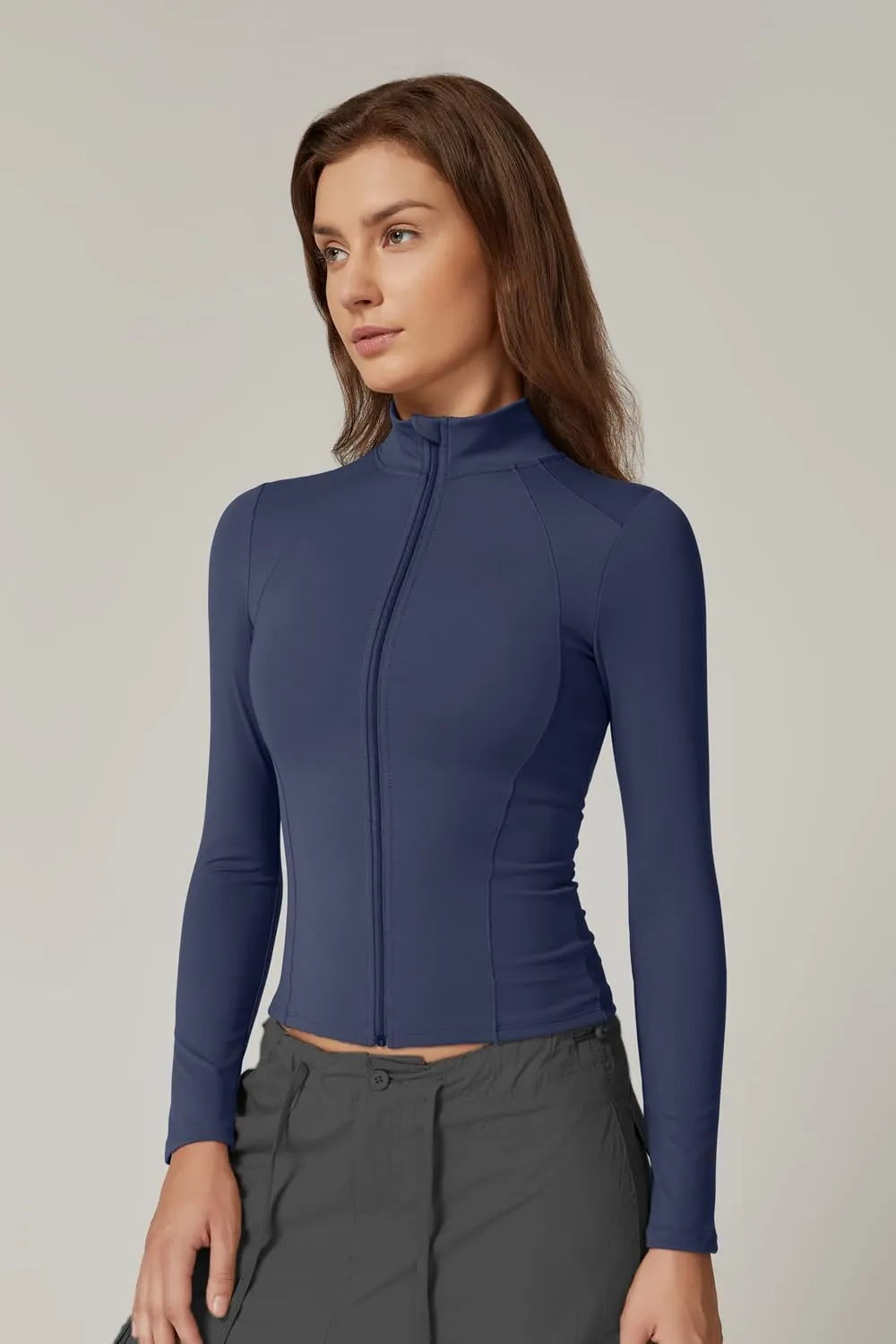 QINSEN Women's Full Zip Athletic Jacket Long Sleeve Double Lined Cropped Active Yoga Tops