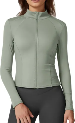 QINSEN Women's Full Zip Athletic Jacket Long Sleeve Double Lined Cropped Active Yoga Tops