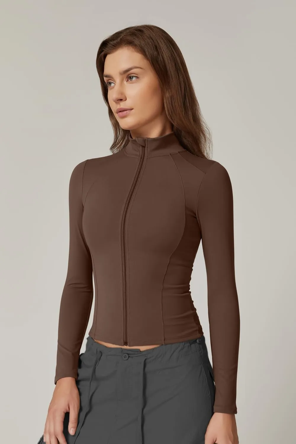 QINSEN Women's Full Zip Athletic Jacket Long Sleeve Double Lined Cropped Active Yoga Tops