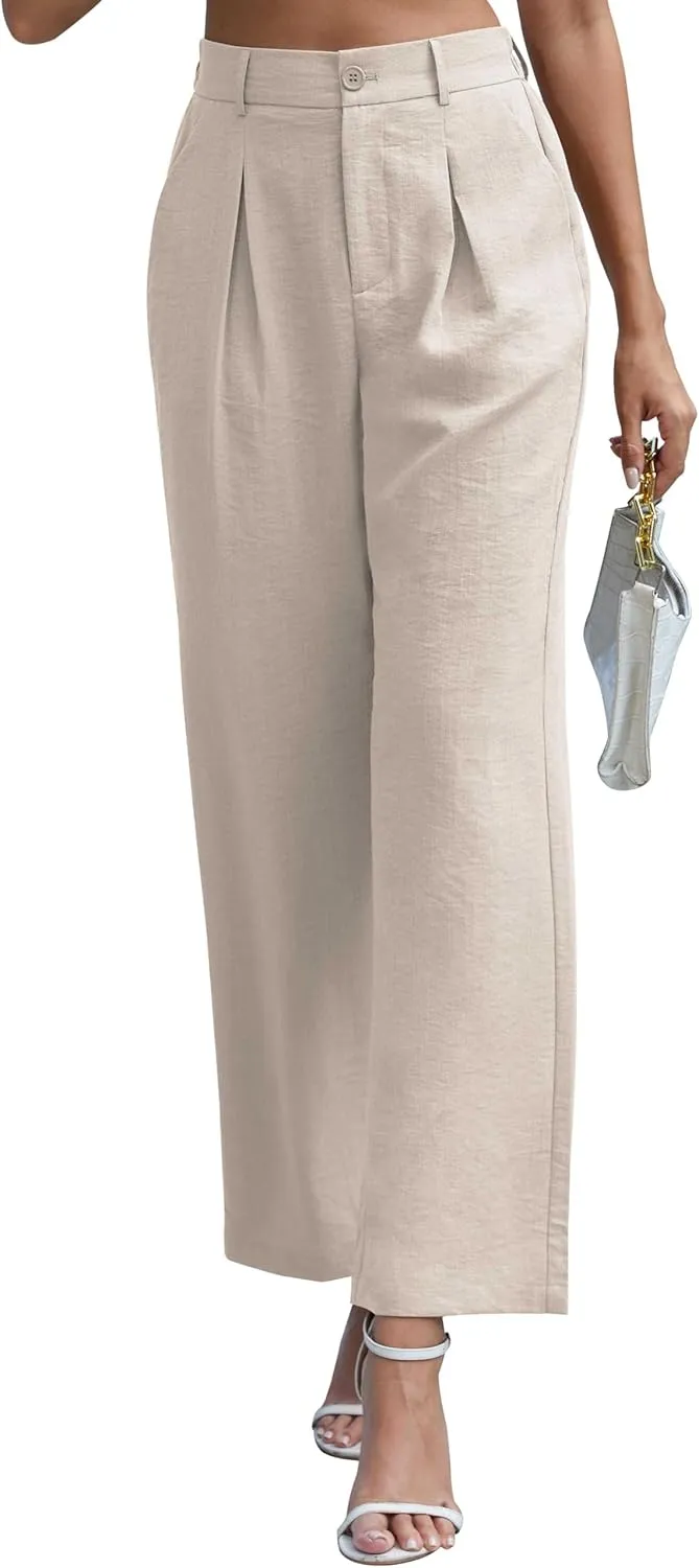 QUEZHU Women's Fall Straight Leg Pants Elastic Waisted in The Back Business Casual Trousers Long Wide Pants Trendy 2024