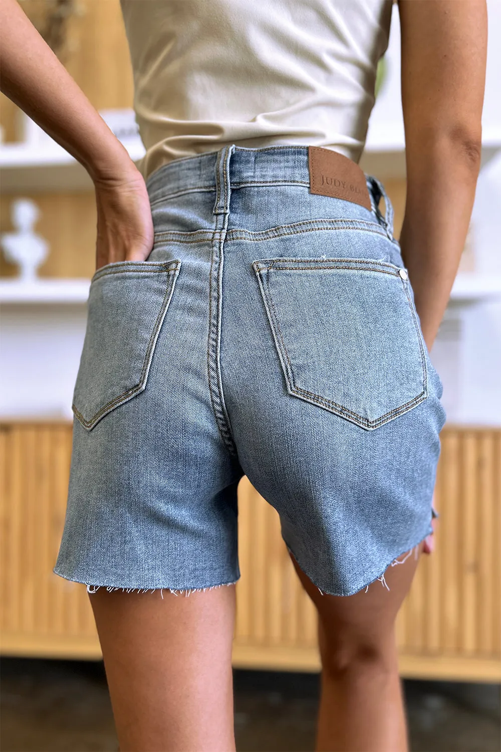 "Get it Girl" High Waist Raw Hem Denim Shorts