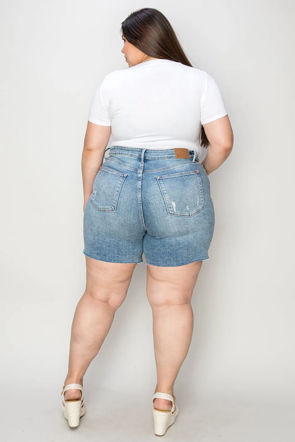 "Get it Girl" High Waist Raw Hem Denim Shorts
