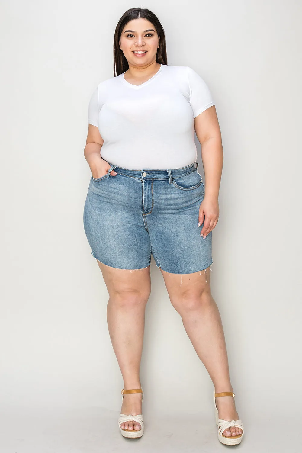 "Get it Girl" High Waist Raw Hem Denim Shorts