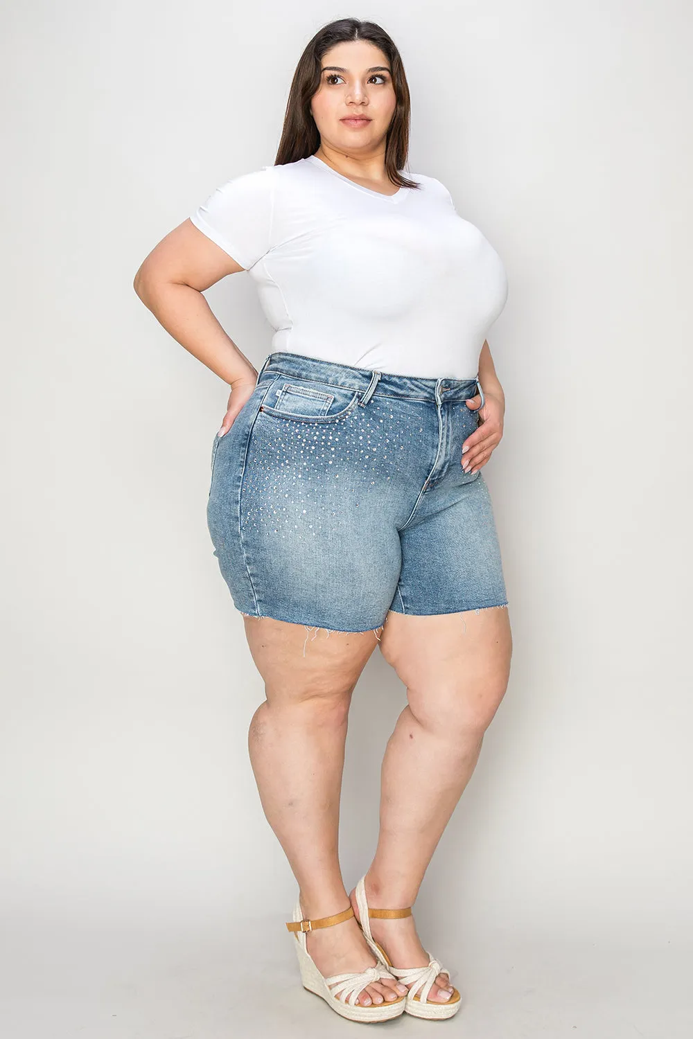 "Get it Girl" High Waist Raw Hem Denim Shorts