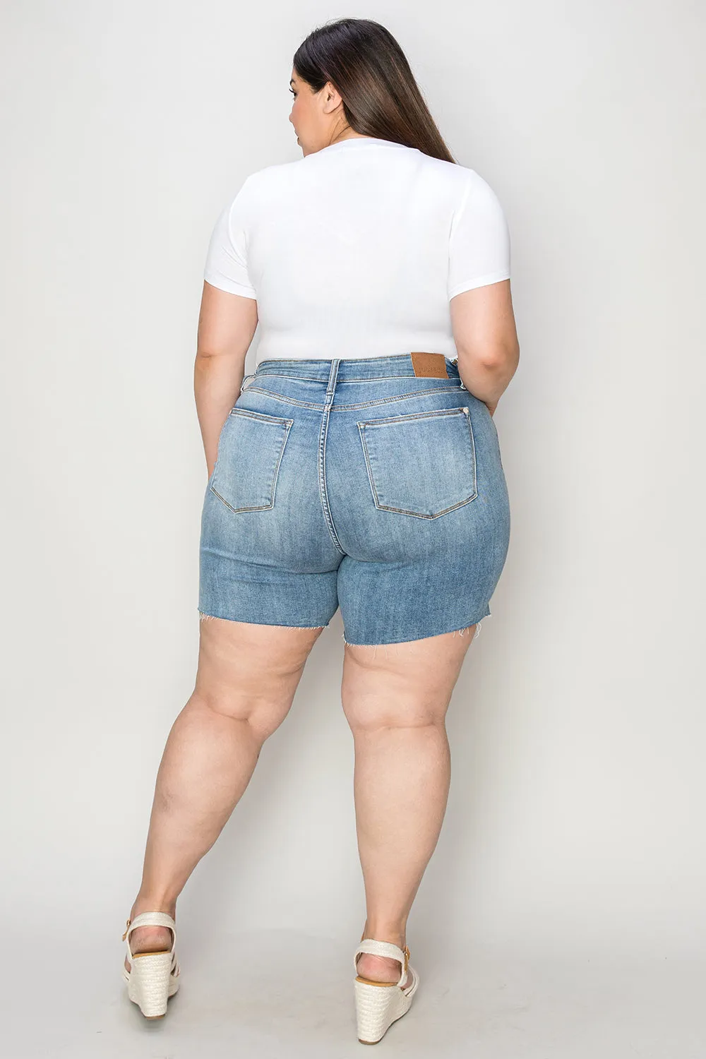 "Get it Girl" High Waist Raw Hem Denim Shorts