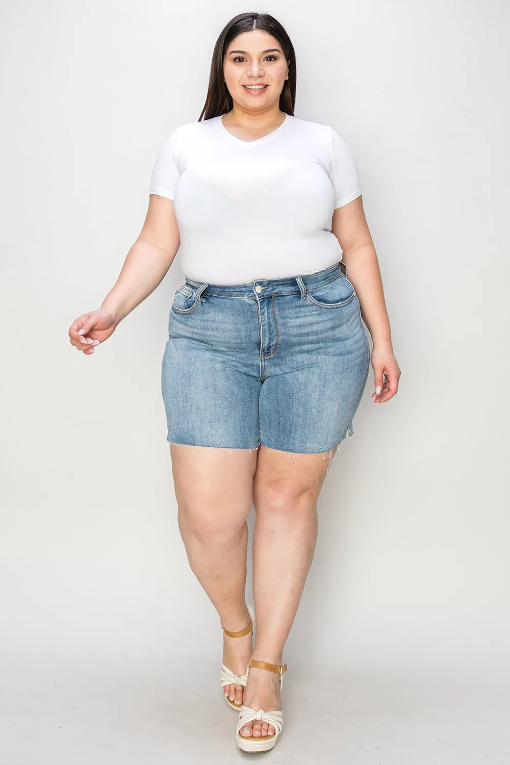 "Get it Girl" High Waist Raw Hem Denim Shorts