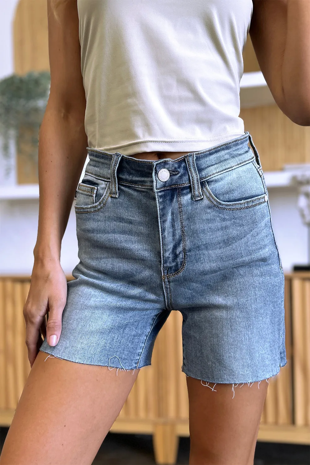 "Get it Girl" High Waist Raw Hem Denim Shorts