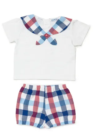 "Reuben" Navy & Red Checked Sailor Top & Jam Pants